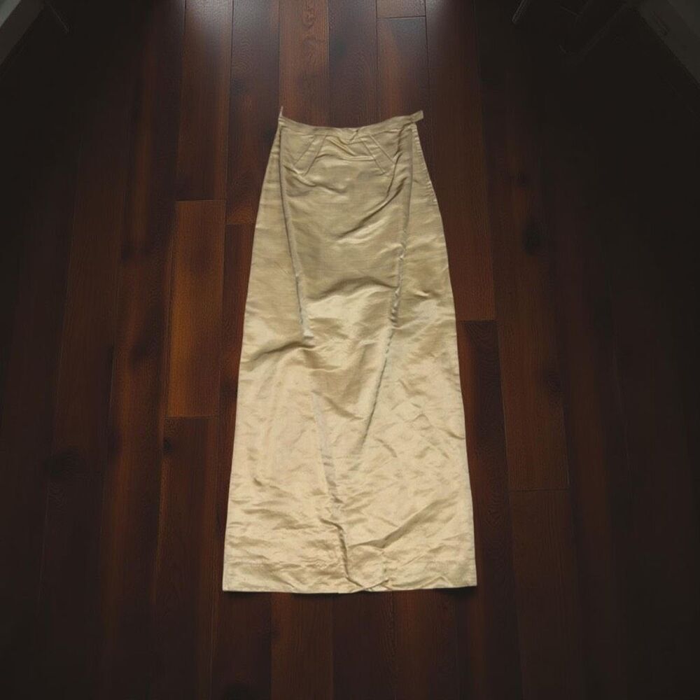 NWT Vintage Nelly De Grab New York Gold Raw Silk Maxi Skirt Pleat Front Size 12